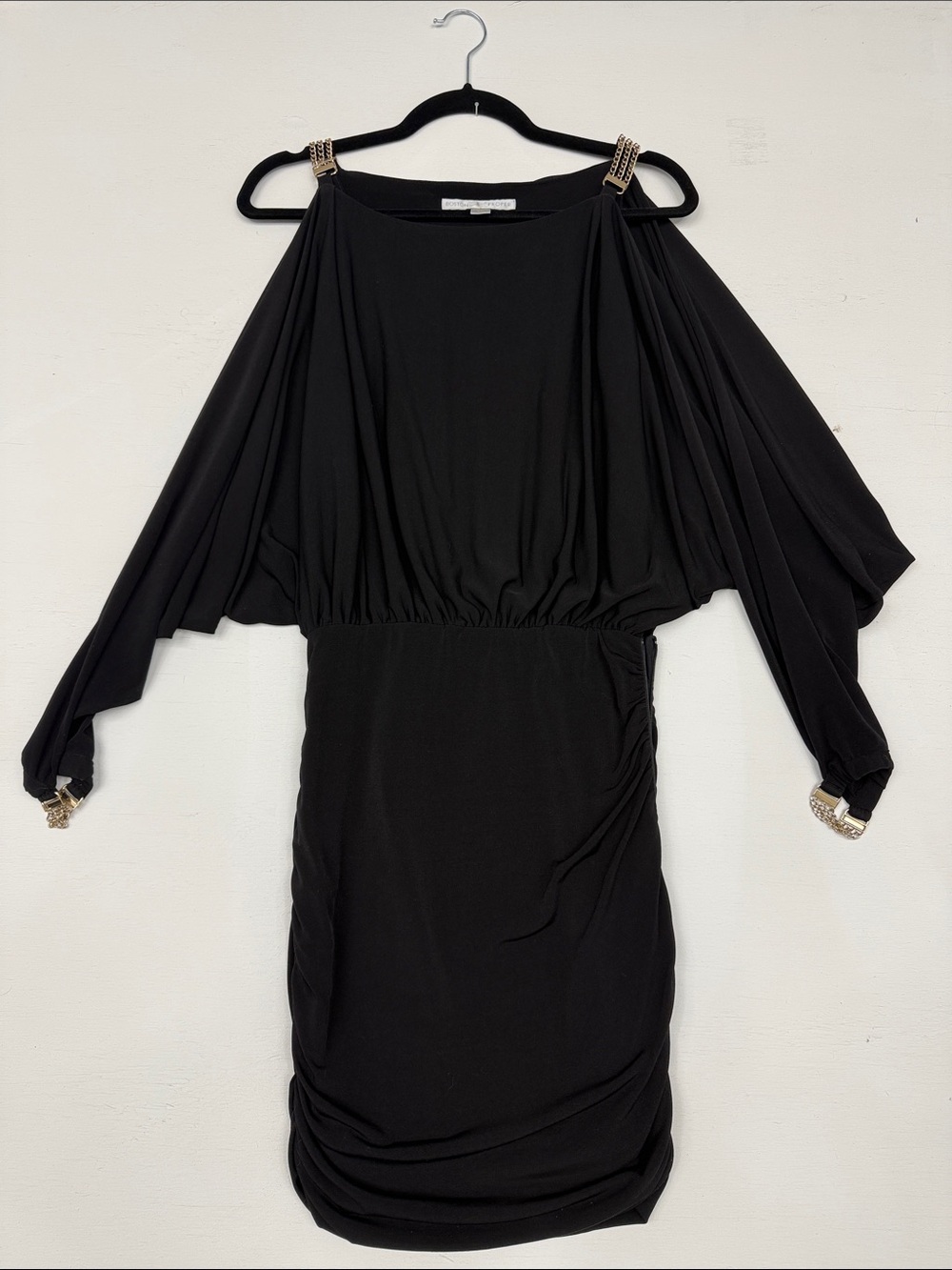 Boston Proper Black Long-Sleeve Draped Cocktail Dress with Sexy Open Sleeves